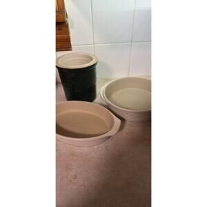 Set of 3 Pampered Chef Stones Green Crock w Insert Ramekin Casserole Dish